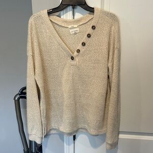 Joie Cream V-Neck Button Accent Knit Sweater